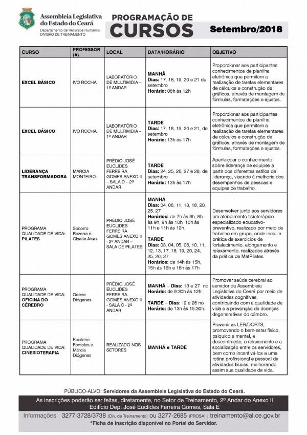 Confira programação completa dos cursos disponíveis em setembro