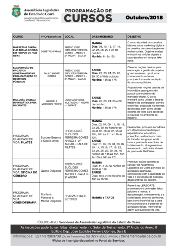 Cursos de outubro já se encontram com inscrições abertas