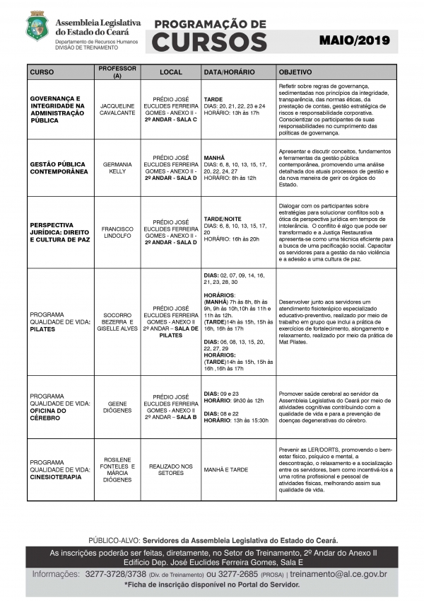 Confira as informações sobre os cursos ofertados em maio