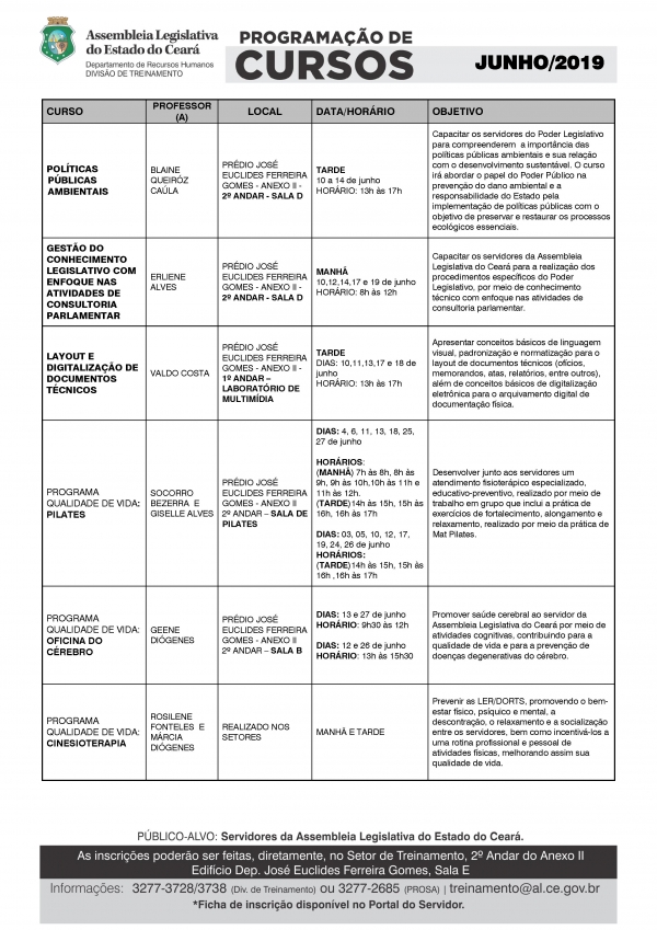 Confira a programação completa dos cursos previstos para junho e faça sua inscrição