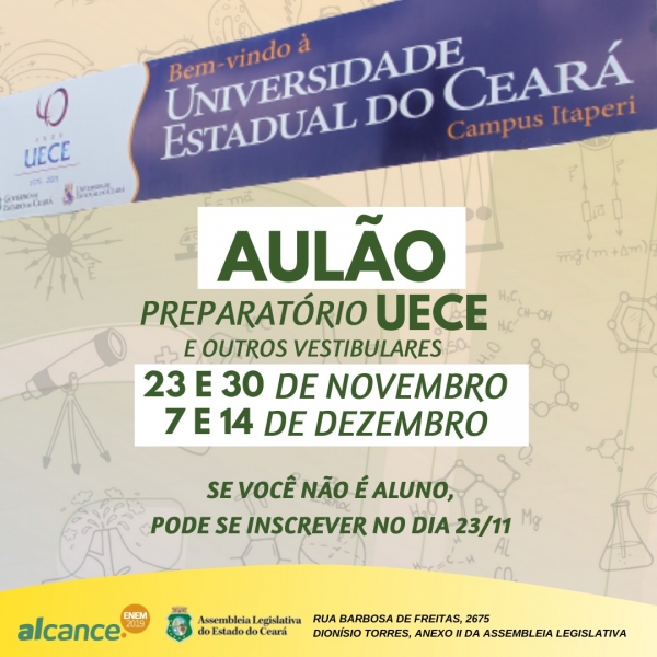 Projeto Alcance.Enem é um curso gratuito ofertado pela Assembleia Legislativa 