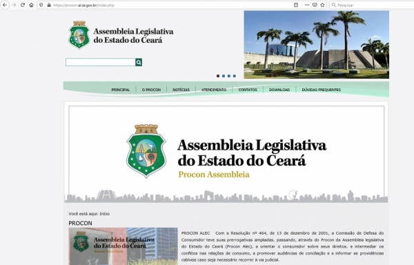 Site procon.al.ce.gov.br está disponível