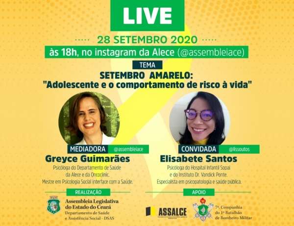 Live será transmitida pelo InstagrAM DA al (@assembleiace)