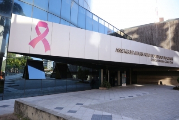 Laço Rosa na fachada da Assembleia marca adesão ao Outubro rosa 