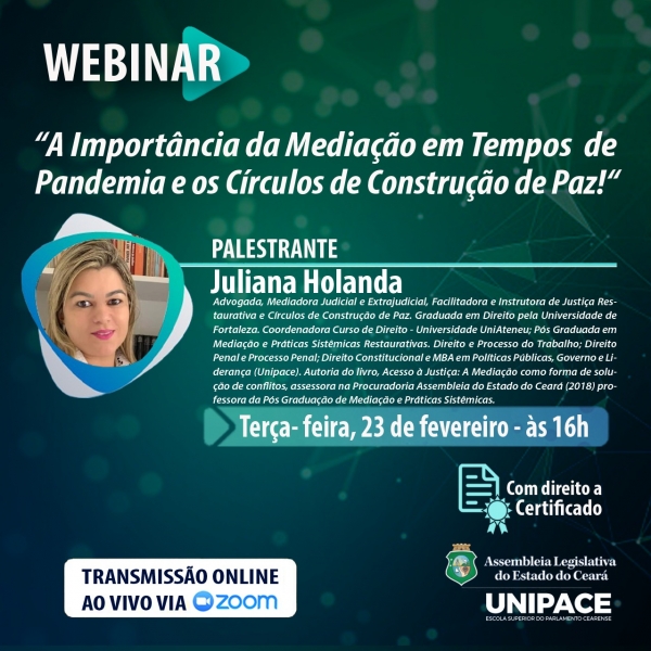 Advogada Juliana Holanda é a palestrante desta edição do Webinar