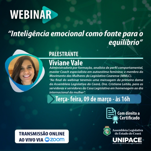 Viviane Vale será a palestrante do Webinar nesta terça-feira (09/03)