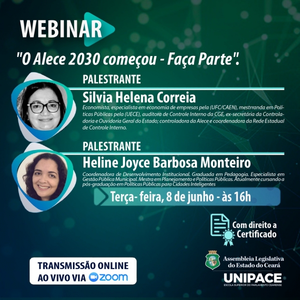 o Webinar será  transmitido por meio da plataforma Zoom