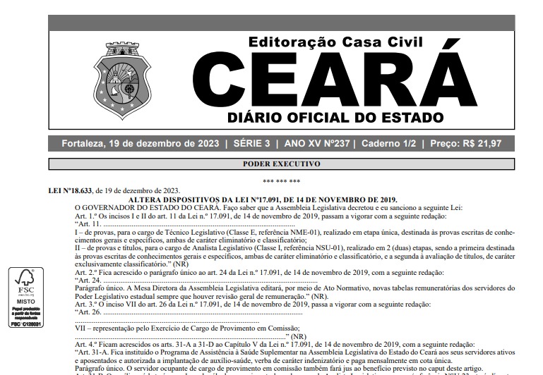 Lei foi publicada no dia 19 de dezembro de 2023