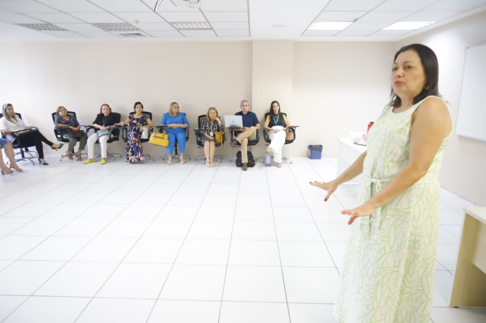 Controladora da Alece, Sílvia Correia, durante a reunião