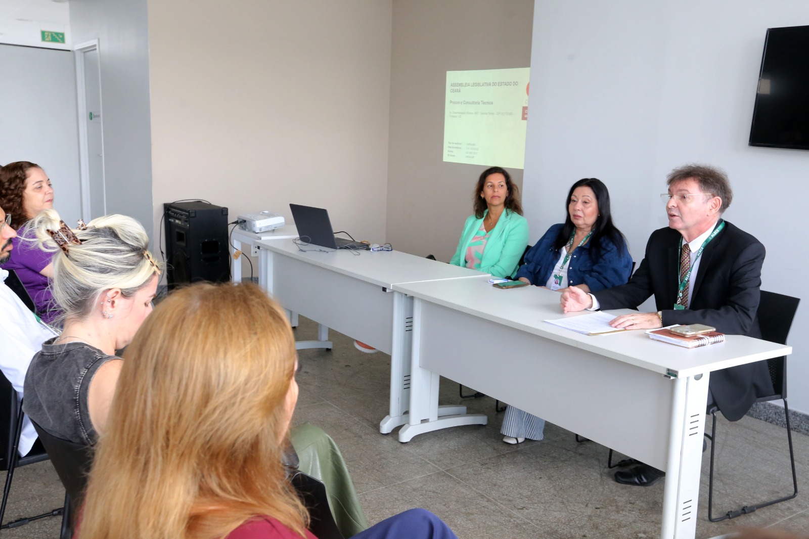 Sandra Soares, Valéria Cavalcante e Carlos Martins na reunião de abertura da auditoria