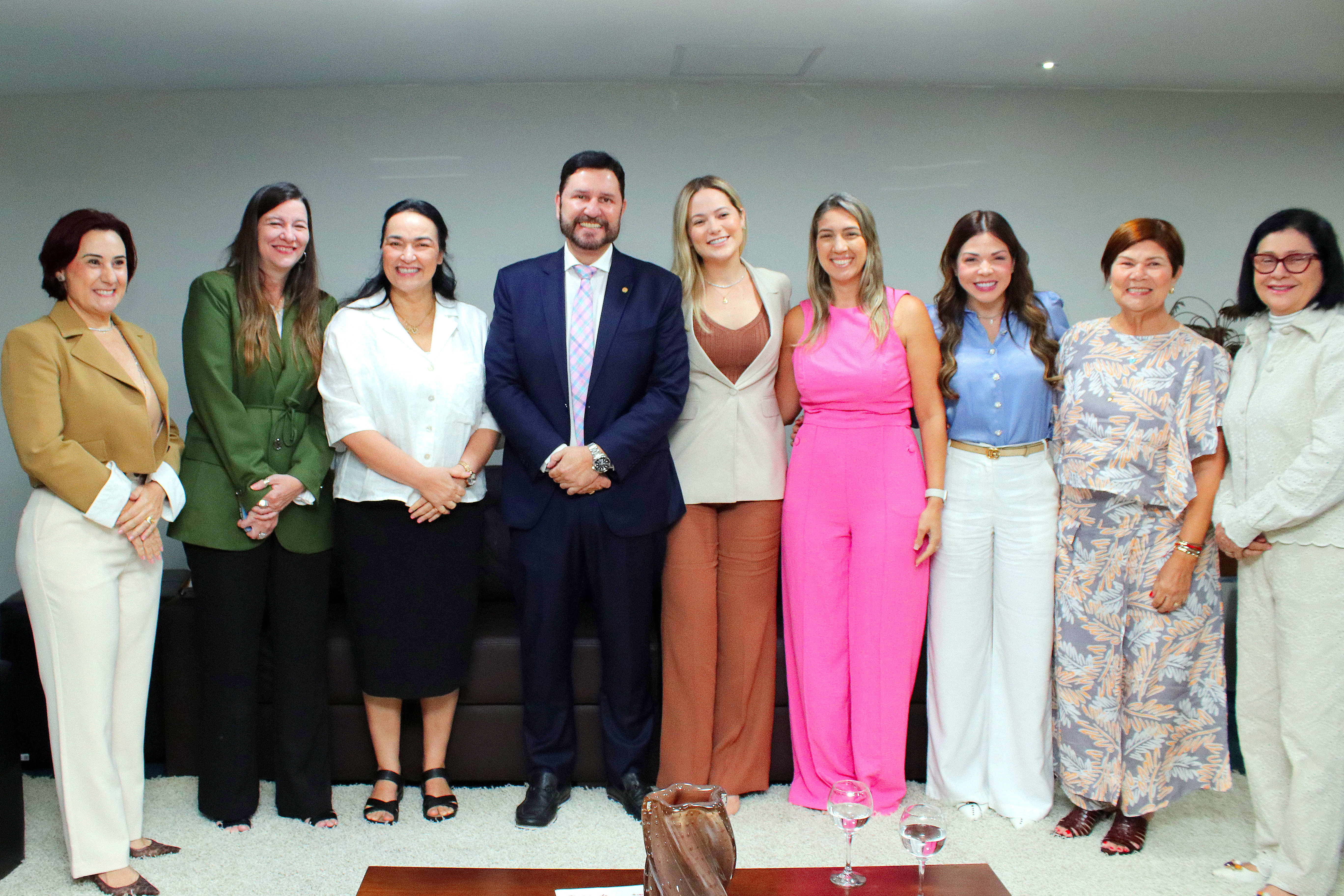 Emília Pessoa, Lia Gomes, Drª Silvana, Romeu Aldigueri, Tainah Marinho, Larissa Gaspar, Juliana Lucena, Jô Farias e Marta Gonçalves durante a reunião